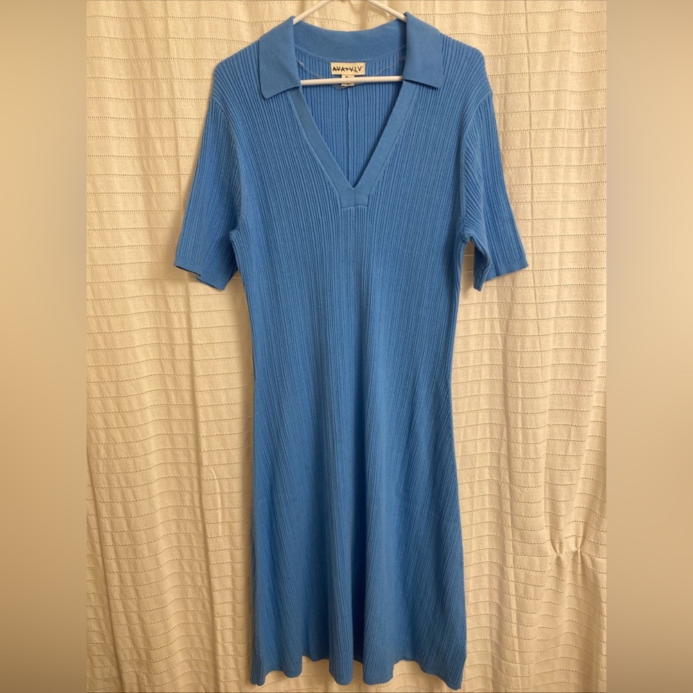 ava viv dress 2xl Women Blue Stretchy V Neck Casual School
